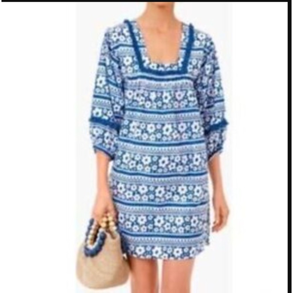 Tuckernuck Heat Wave Catalans Cover-Up Dress Blue Daisy Fringe Size Medium